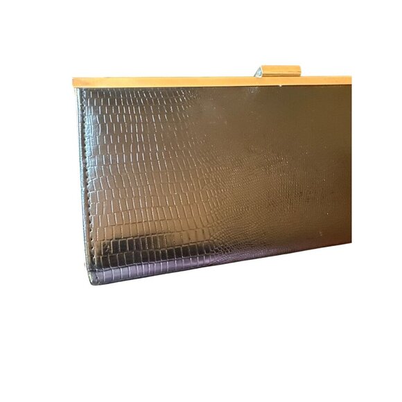 Style & Co. Faux Crocodile Black Clutch Wallet With Gold Trim Prom Formal Dance - Picture 2 of 5